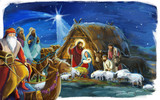 traditional christmas scene with holy family and three kings for different usage - illustration for children