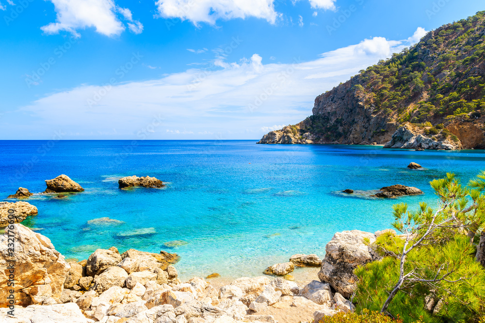Amazing coast with azure sea near Apella beach on Karpathos island, Greece