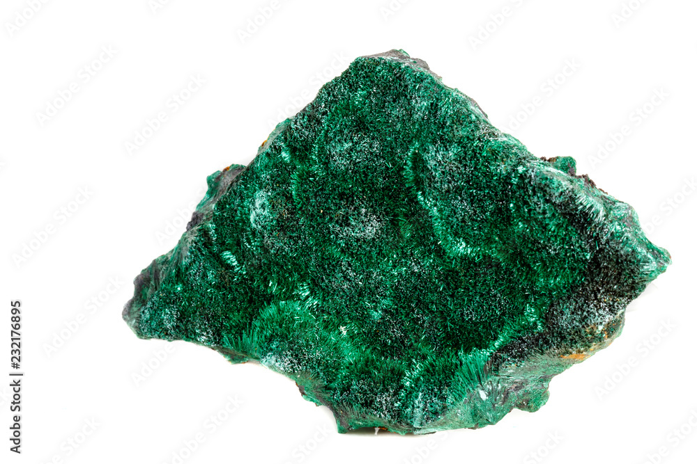 Macro mineral stone plisoviy, plush, satin malachite on a white background Macro mineral stone plisoviy, plush, satin malachite on a white background