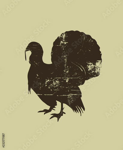 Thanksgiving Turkey Silhouette Grunge Distress Bird Vector