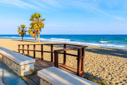 Walkway to beach in Marbella town at sunset time  Andalusia  Spain