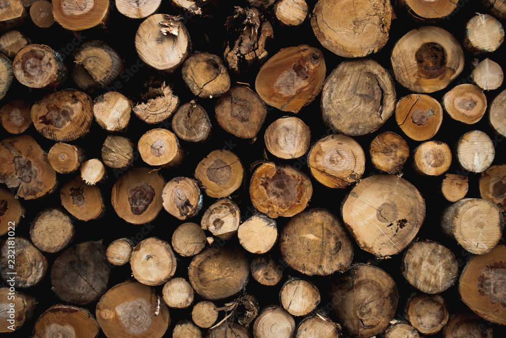 Stacked up round logs Stacked up round logs