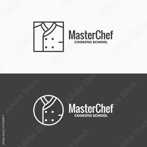 Chef uniform icon. Chefs jacket linear logo on black and white background