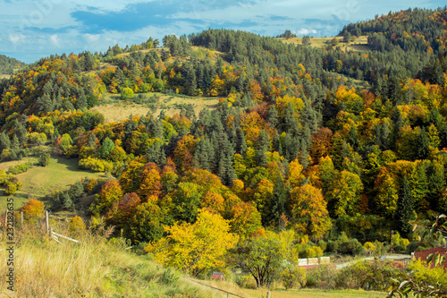 Autumn landscape in the Rhodope mountain  view from the village of Fotinovo  Bulgaria.