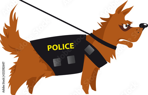 Cartoon police dog detecting drugs or explosives, EPS 8 vector illustration