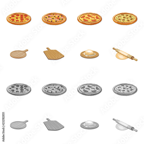 Vector illustration of pizza and food logo. Collection of pizza and italy stock symbol for web.