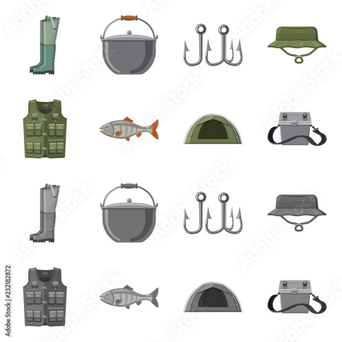 Isolated object of fish and fishing icon. Set of fish and equipment vector icon for stock.