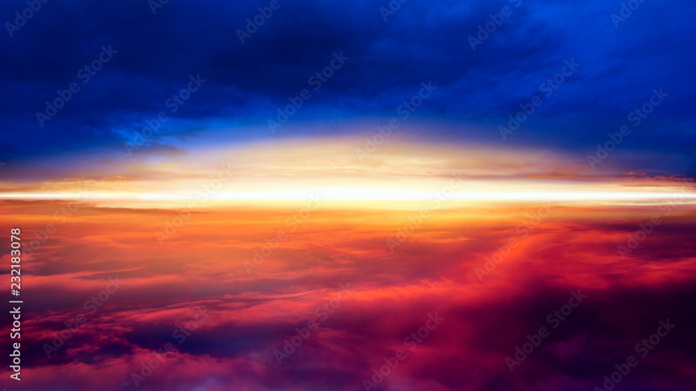 Light from sky . Religion background . Sunset . Sunlight pierces through the clouds . Background sky at sunset and dawn .  Flare
