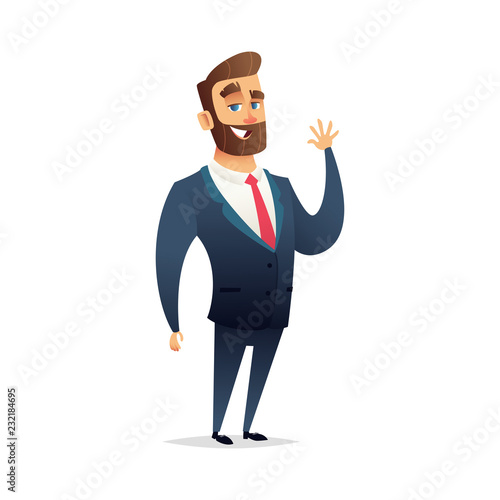 Charming bearded business man character cartoon modern flat design.