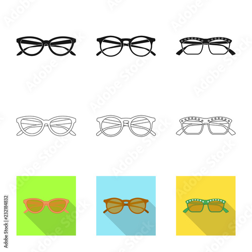 Isolated object of glasses and sunglasses sign. Collection of glasses and accessory vector icon for stock.