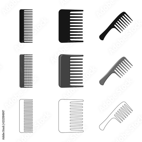 Vector illustration of brush and hair icon. Set of brush and hairbrush vector icon for stock.