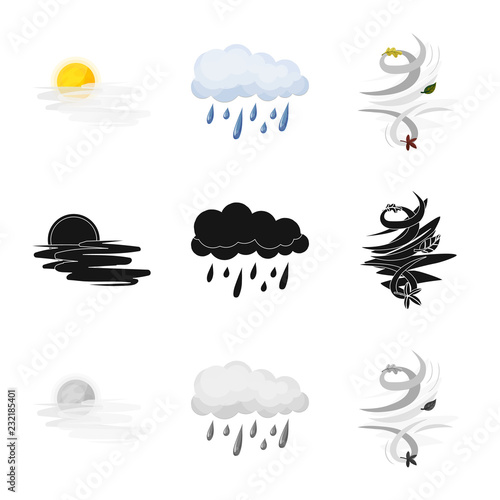 Vector illustration of weather and climate symbol. Set of weather and cloud vector icon for stock.