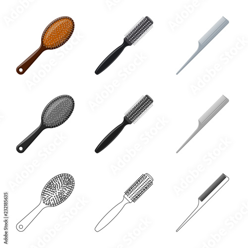 Isolated object of brush and hair icon. Collection of brush and hairbrush vector icon for stock.
