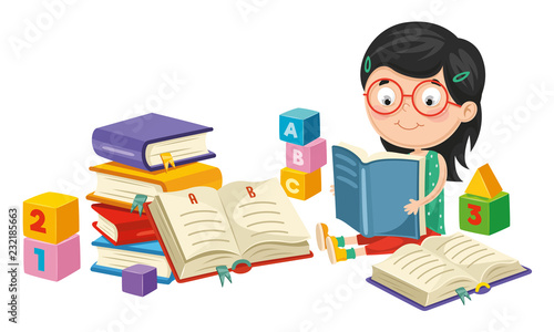 Vector Illustration Of Girl Reading Book