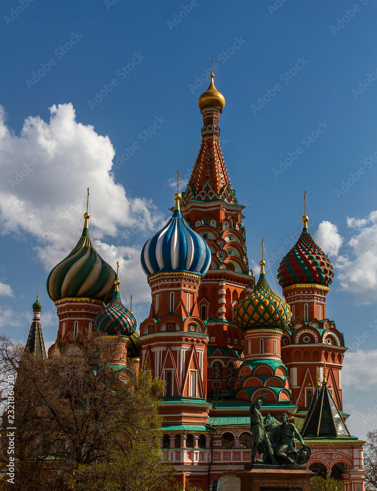 View of the St Basil's Cathedral from Vasilevsky Descent in Moscow. Russia