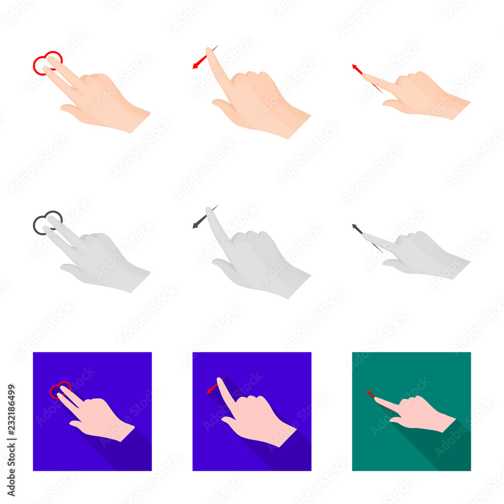 Isolated object of touchscreen and hand sign. Collection of touchscreen and touch stock symbol for web. Isolated object of touchscreen and hand sign. Collection of touchscreen and touch stock symbol for web.
