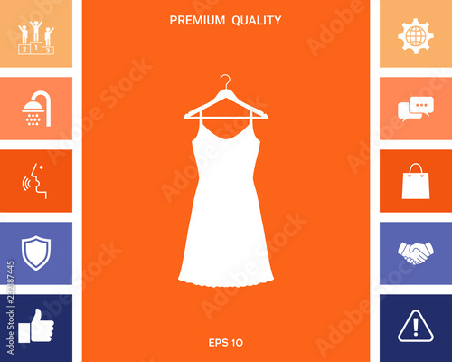 Sundress, Evening dress, combination or nightie on the wardrobe hanger , the silhouette. Menu item in the web design