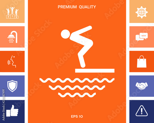 Swimmer on a springboard, Jumping into the water - icon
