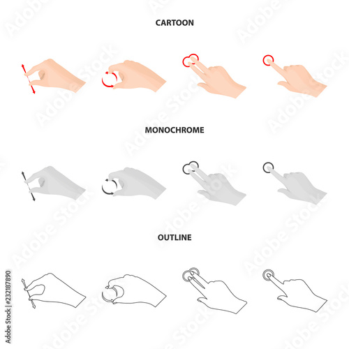 Vector illustration of touchscreen and hand symbol. Set of touchscreen and touch stock symbol for web.
