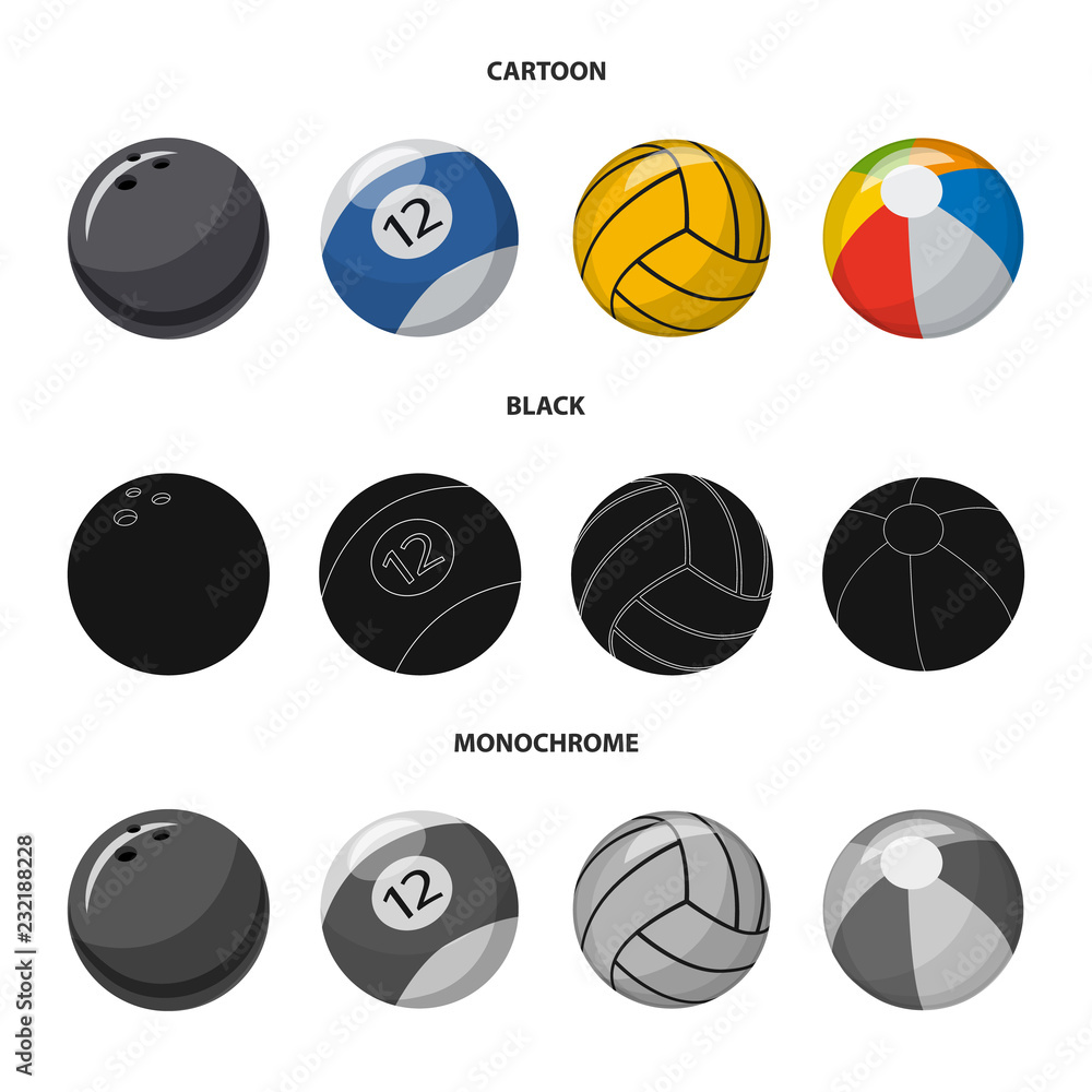 Vector illustration of sport and ball sign. Set of sport and athletic stock vector illustration.