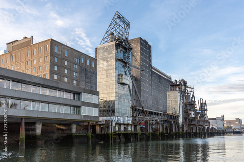 Old industrial building in the Dutch city of Rotterdam on the river front