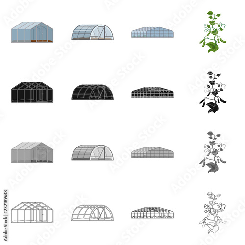 Vector illustration of greenhouse and plant symbol. Collection of greenhouse and garden stock symbol for web.