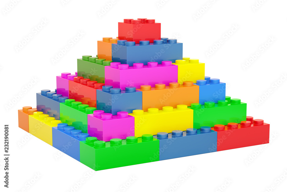 Pyramid from plastic building blocks, 3D rendering Pyramid from plastic building blocks, 3D rendering