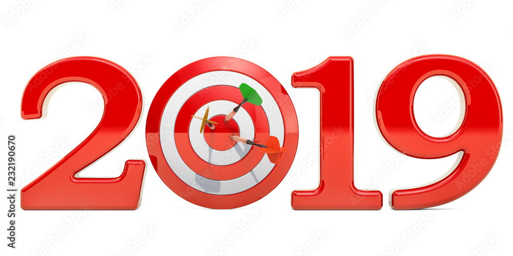 Target and mission of 2019 New Year concept, 3D rendering Target and mission of 2019 New Year concept, 3D rendering
