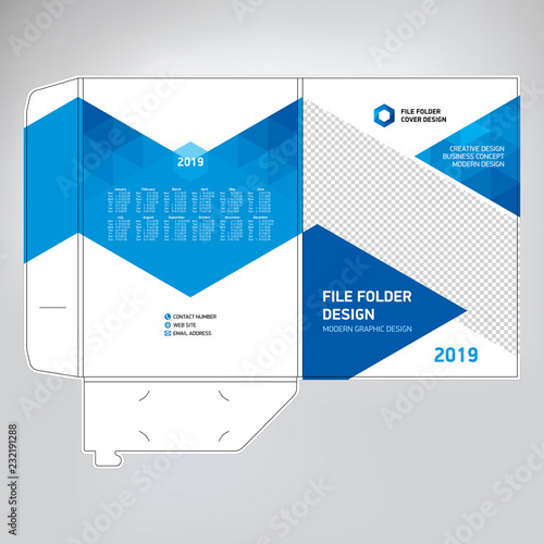 Business folder design, cover template with calendar for 2019