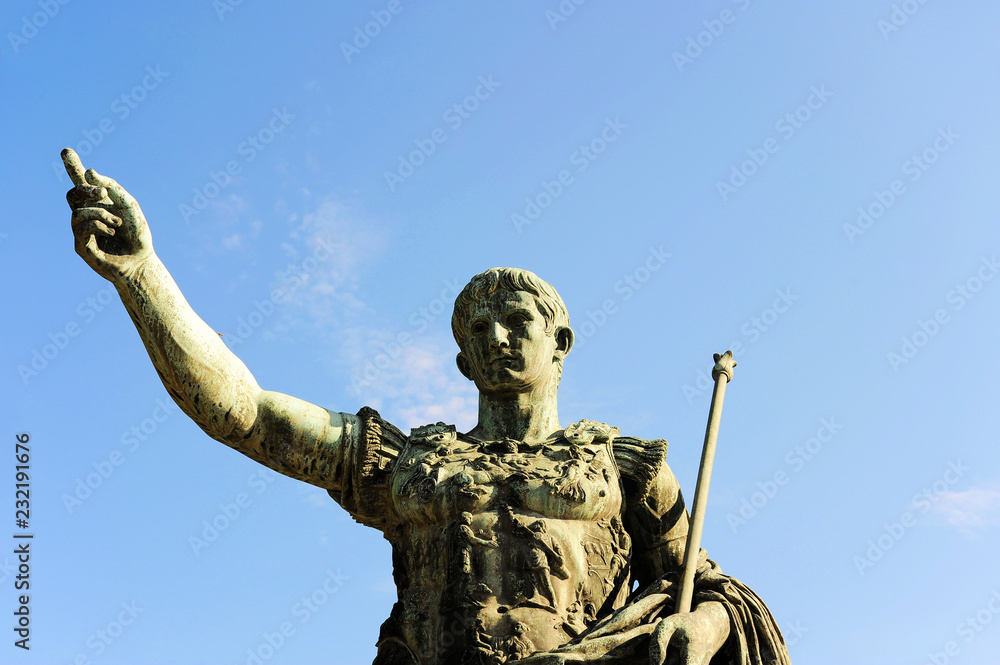 Statue of the Emperor Trajan in Fori Imperiali street, Rome, Italy