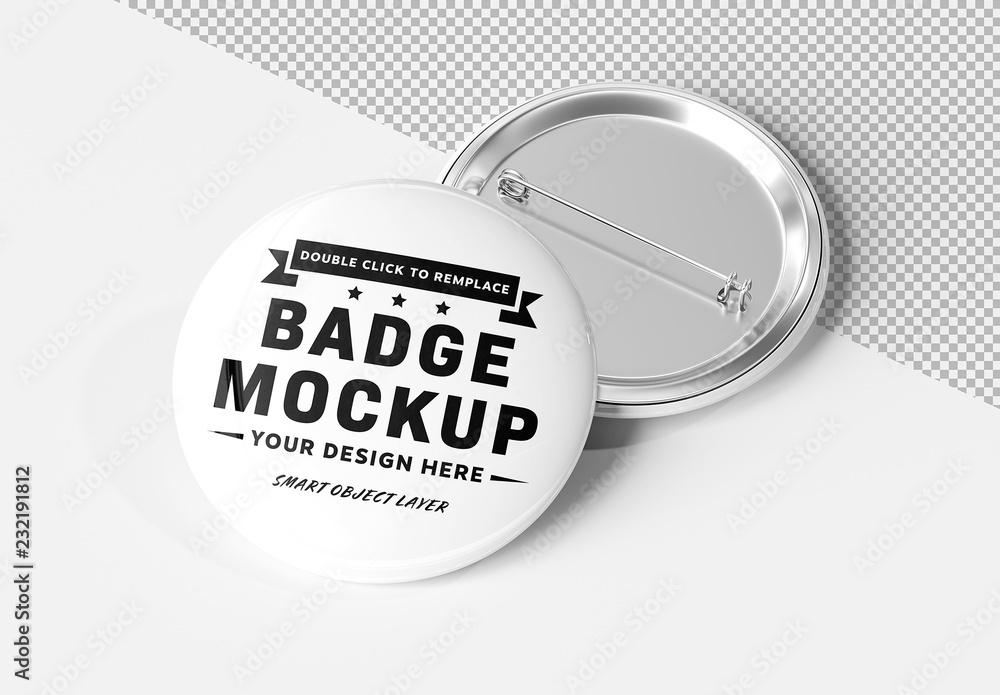 Blank white pin badge brooch isolated on white Stock Photo by