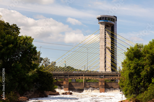 Polluted Tiete river in Salto city - Watterfall turistc complex park photo