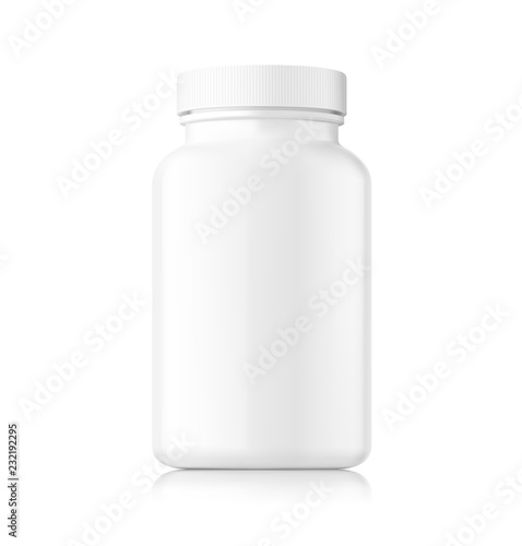 Mockup of plastic bottle isolated on white background. Can be used for medical, cosmetic. Vector illustration. EPS10. Vector illustration. EPS10.