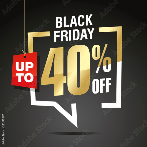 Black Friday 40 percent off sale isolated gold white red black sticker icon