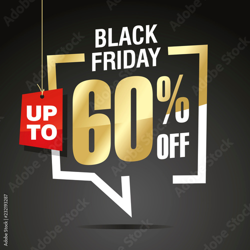 Black Friday 60 percent off sale isolated gold white red black sticker icon