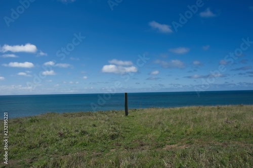 Wooden Post on the beach looking out over the Pacific Ocean © David English CPP