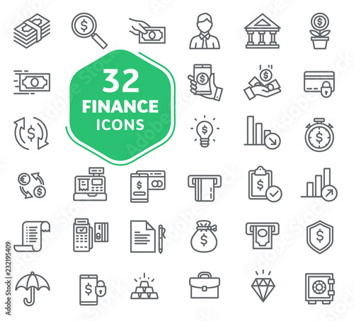 Set of business and finance icons. Outline icons collection. Thin lines web icons set. Flat design. Ui icons