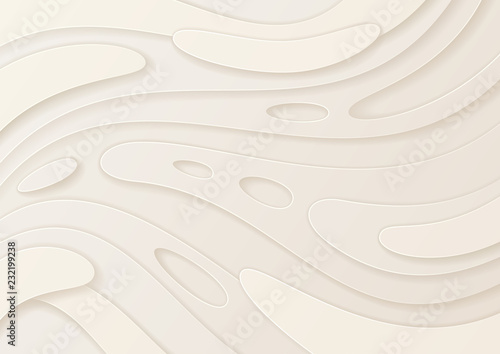 Abstract paper cut white background with wavy layers; Realistic carving art; Vector 3d template; Material design concept.