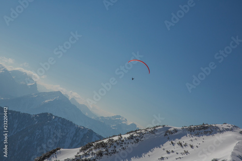 Panoramic view of paraglider over the Austrian Apls