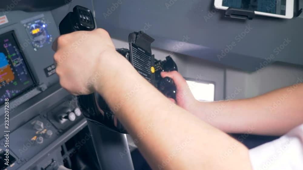 Professional pilot holds a plane helm, close up. Professional pilot holds a plane helm, close up.