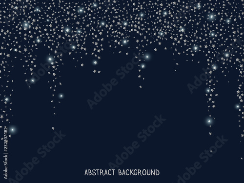 Abstract background with silver glitter falling stars.