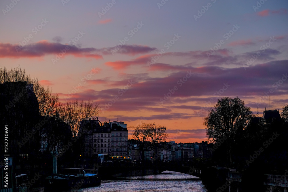 Sunset over Paris with Seine