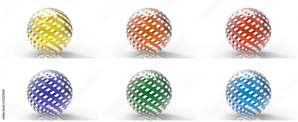 Six icons set. Geometric pattern ball. 3d rendering. Six icons set. Geometric pattern ball. 3d rendering.
