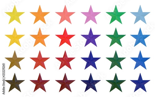 twenty-four colors star icon set 3d rendering on white background