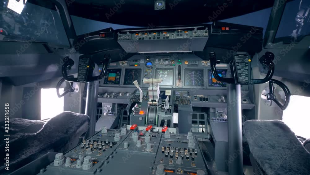 An empty cockpit of airplane. An empty cockpit of airplane.
