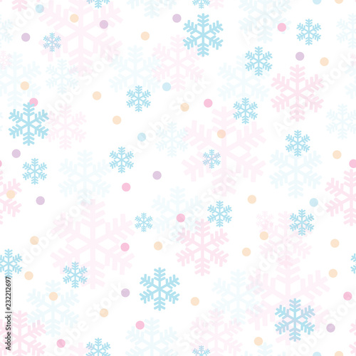 Pink blue Christmas snowflakes seamless pattern. Great for winter holidays wallpaper, backgrounds, invitations, packaging design projects. Surface pattern design.