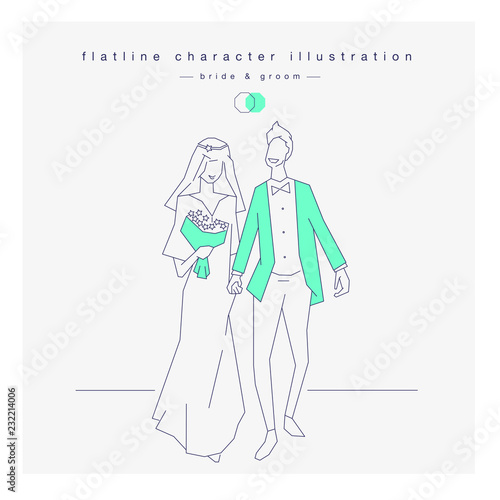 newlyweds bride and groom. vector illustration of just married couple.