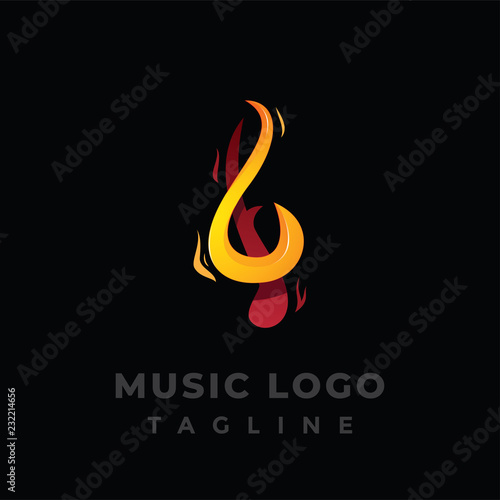 Fire Note Music Key Logo Creative Template