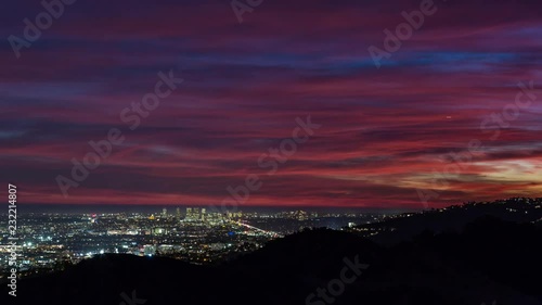 Los Angeles Hollywood Hills and Century City after Sunset Pink Clouds Timelapse photo