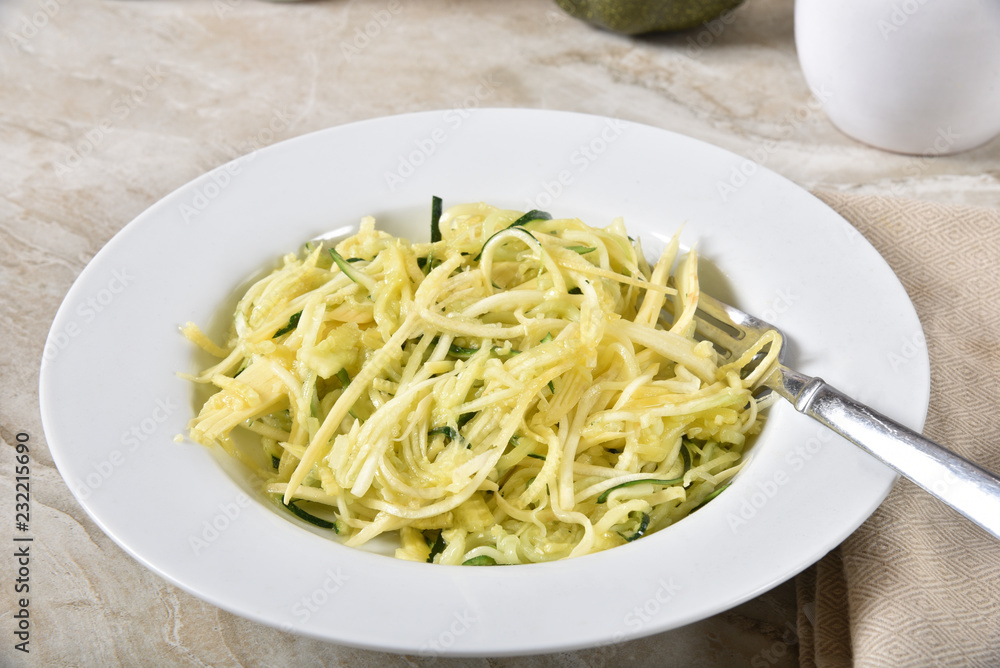 Bowl of sauted zucchini pasta